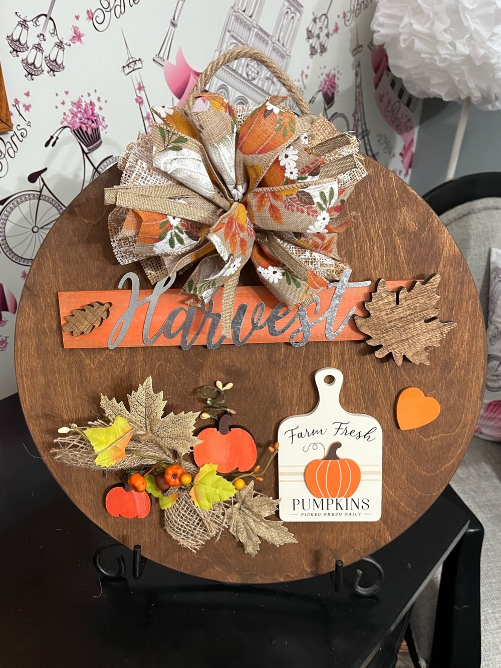 Pumpkin Harvest Handcrafted Entryway 16” Harvest Plaque